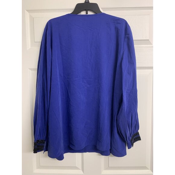Chicos Size 4 Blue Grandmacore Winter Evening Blouse Beaded - Picture 3 of 8